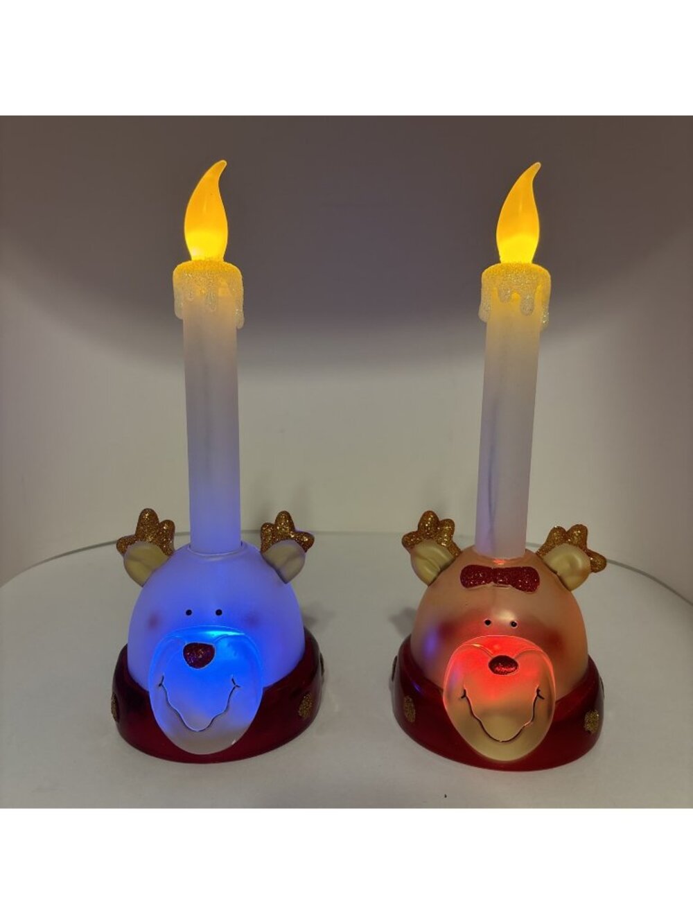 Frosted Acrylic Reindeer Light Up Battery Candlesticks Flickering 9” - Picture 1 of 9